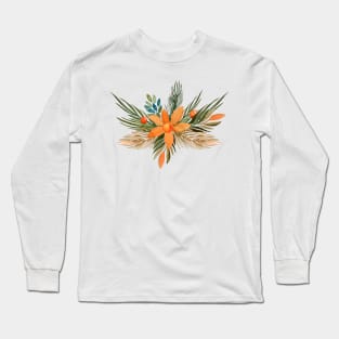 Rust & Stone Blue Watercolor Autumn Foliage Long Sleeve T-Shirt